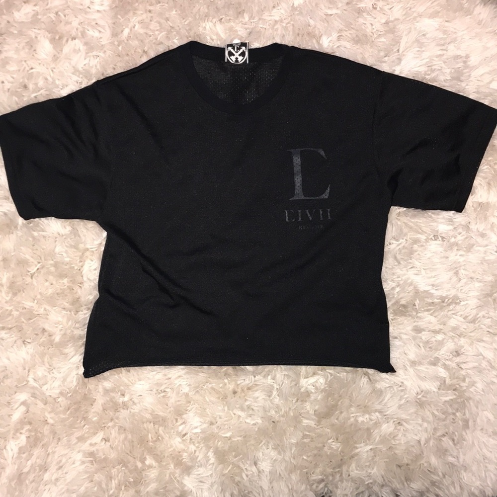 Black Cropped Mesh T-shirt